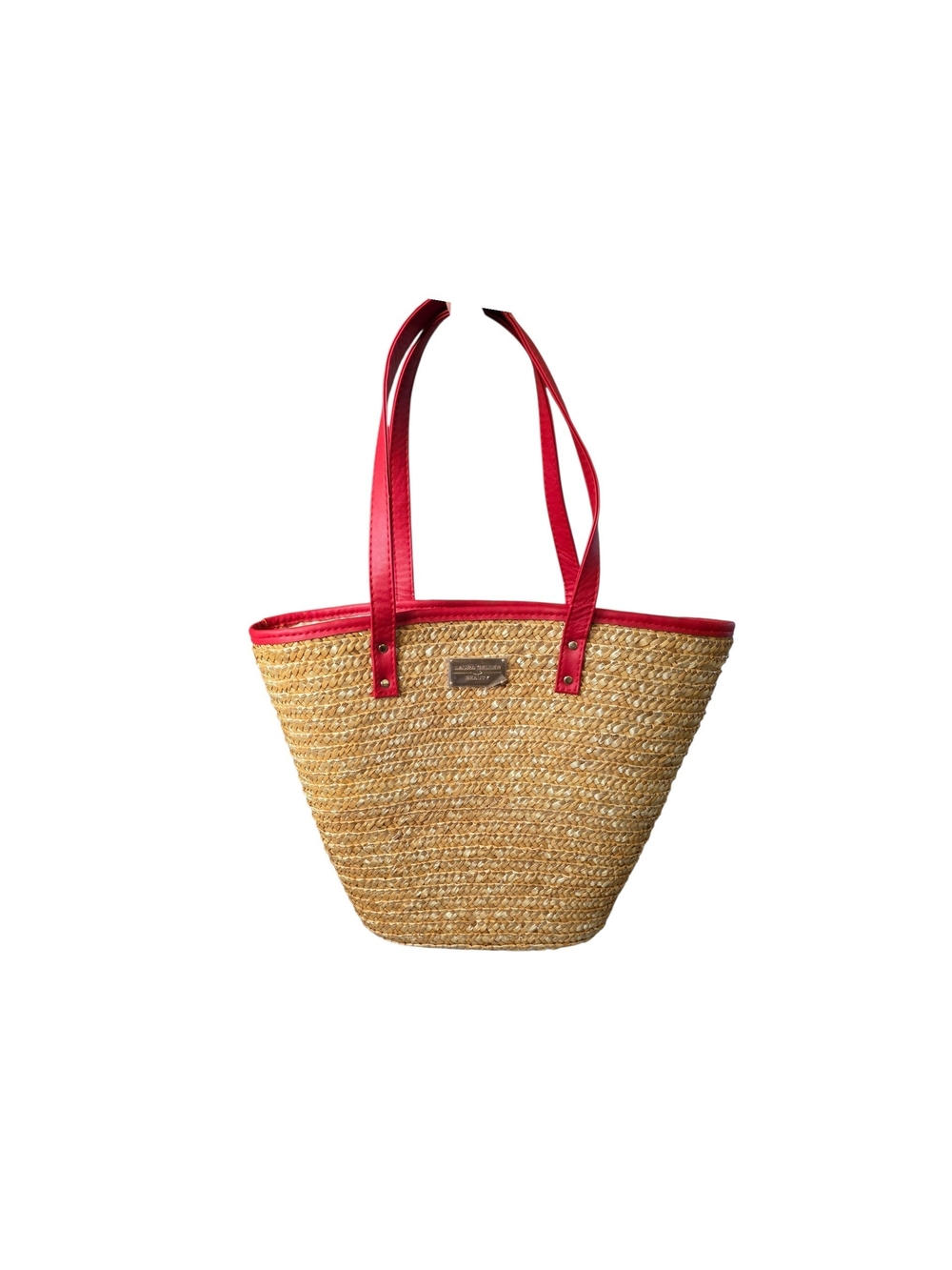 Laura Geller Straw Tote with Red Trim and Handles